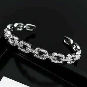 Silver Crystal Bangle Cuff Rhinestone Bracelet